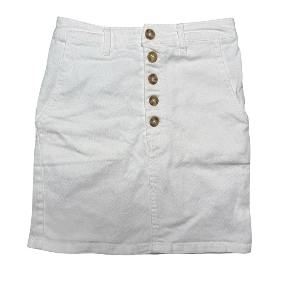 Wild Fable White Denim Mini Skirt XS High Waist Button Front